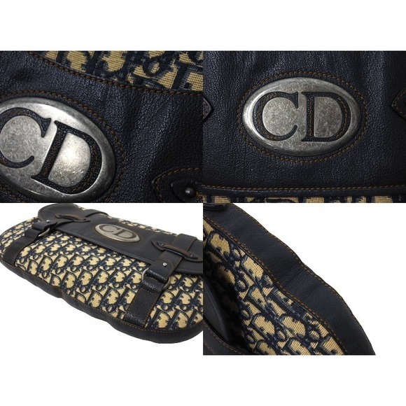 Christian Dior Trotter Messenger Bag Leather Beige Navy - Picture 7 of 10